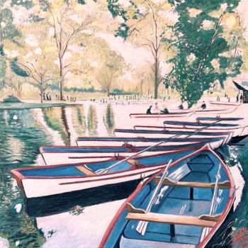 绘画 标题为“Les barques du lac…” 由Gym, 原创艺术品, 油