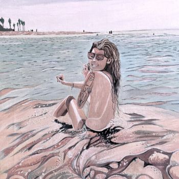 Painting titled "Pauline à la plage…" by Gym, Original Artwork, Oil