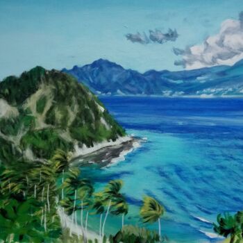 Painting titled "Bleu Guadeloupe: vu…" by Georges Roques, Original Artwork, Acrylic