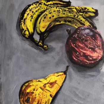 Painting titled "POMME POIRE BANANE" by Georges Roques, Original Artwork, Acrylic