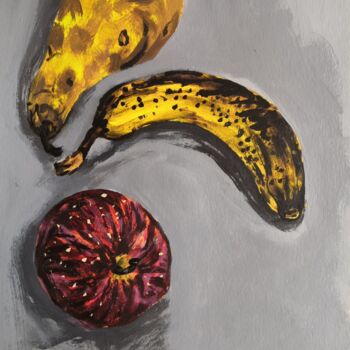 Painting titled "POMME POIRE BANANE 2" by Georges Roques, Original Artwork, Acrylic