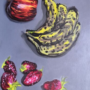 Painting titled "POMME BANANE ET FRA…" by Georges Roques, Original Artwork, Acrylic