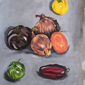 Painting titled "tomates oignons" by Georges Roques, Original Artwork, Acrylic