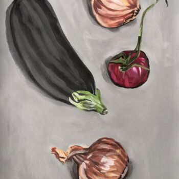 「Aubergine, tomate,…」というタイトルの絵画 Georges Roquesによって, オリジナルのアートワーク, アクリル