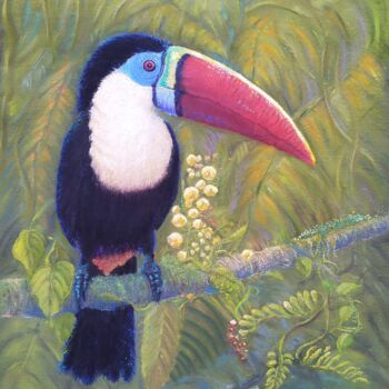 Malerei mit dem Titel "La pause du toucan" von Georges Szmalc, Original-Kunstwerk, Pastell