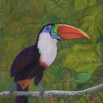 Картина под названием "Le toucan dans son…" - Georges Szmalc, Подлинное произведение искусства, Пастель Установлен на Деревя…