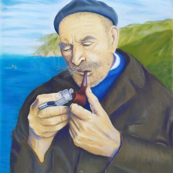 Картина под названием "Le vieux et sa pipe" - Georges Szmalc, Подлинное произведение искусства, Пастель