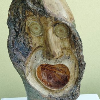 Skulptur mit dem Titel "Le Crieur" von Yerry, Original-Kunstwerk, Holz