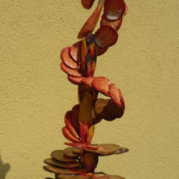 Skulptur mit dem Titel "Quand le Phénix ren…" von Yerry, Original-Kunstwerk, Holz