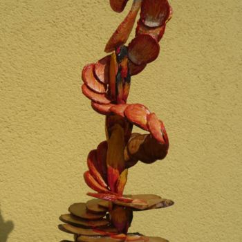 Sculpture titled "Quand le Phénix ren…" by Yerry, Original Artwork, Wood