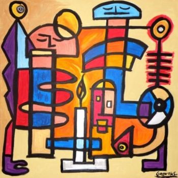 Painting titled "LE MARIAGE" by Georges Ah Pierru, Original Artwork, Oil