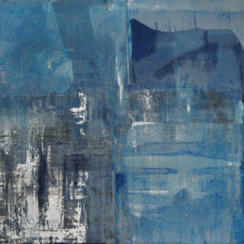 Painting titled "Blue Landscape" by Georgy Seliverstov, Original Artwork, Oil Mounted on Wood Stretcher frame