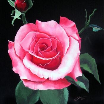 Malerei mit dem Titel "F 26 - Red rose" von Georges Serhal, Original-Kunstwerk, Acryl