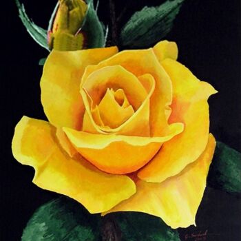 Ζωγραφική με τίτλο "F 25 - Yellow rose" από Georges Serhal, Αυθεντικά έργα τέχνης, Ακρυλικό
