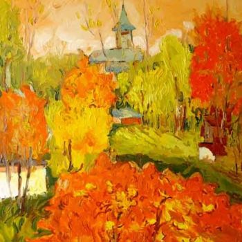 Painting titled "landscape of autumn" by George Spaiuc, Original Artwork, Oil