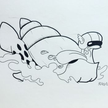 Dibujo titulada "Racing Snail" por George Toups, Obra de arte original, Tinta