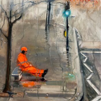 Painting titled "Oxford Street (Off…" by Georgia Peskett, Original Artwork, Oil Mounted on Wood Stretcher frame