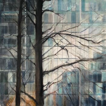 Painting titled "City Windows" by Georgia Peskett, Original Artwork, Oil Mounted on Wood Stretcher frame