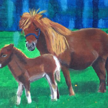 Painting titled "Shetland Pony and F…" by Georgie Brackenbury, Original Artwork, Acrylic