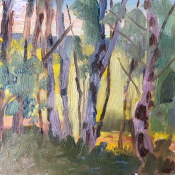Ζωγραφική με τίτλο "Backlit Birches, Ha…" από Georgina Rey, Αυθεντικά έργα τέχνης, Λάδι