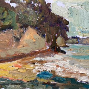 Картина под названием "Orange Rocks, Beach" - Georgina Rey, Подлинное произведение искусства, Масло