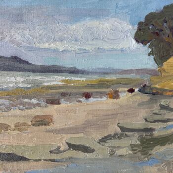 Painting titled "Green Rock Low Tide" by Georgina Rey, Original Artwork, Oil