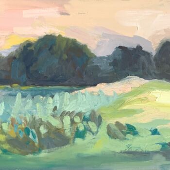 Painting titled "Frensham Pond, Yell…" by Georgina Rey, Original Artwork, Oil