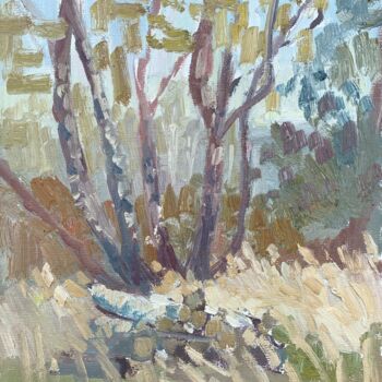 Painting titled "Silver Birches and…" by Georgina Rey, Original Artwork, Oil