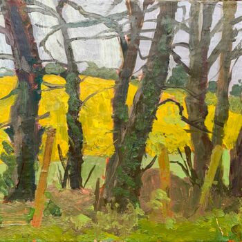 Pittura intitolato "Yellow Rape Field." da Georgina Rey, Opera d'arte originale, Olio