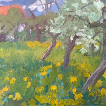 Painting titled "Apple Orchard" by Georgina Rey, Original Artwork, Oil