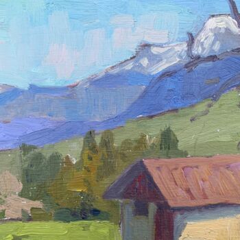 Painting titled "Hut in the Mountains" by Georgina Rey, Original Artwork, Oil