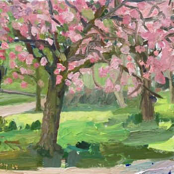 Painting titled "Cherry Blossom, Spr…" by Georgina Rey, Original Artwork, Oil