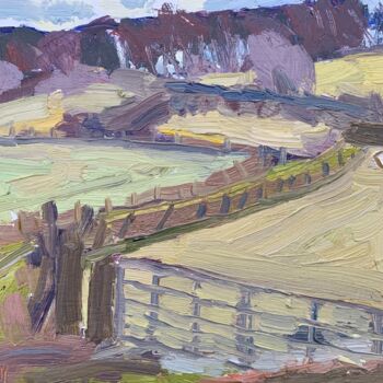 Painting titled "Fields and Sheep- T…" by Georgina Rey, Original Artwork, Oil