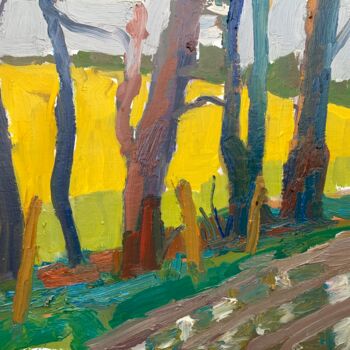 Painting titled "Yellow Fields and T…" by Georgina Rey, Original Artwork, Oil