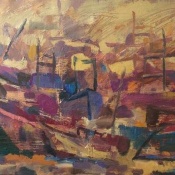 Pittura intitolato "Лодки/Boats" da Anastasiya Georgievskaya, Opera d'arte originale, Olio
