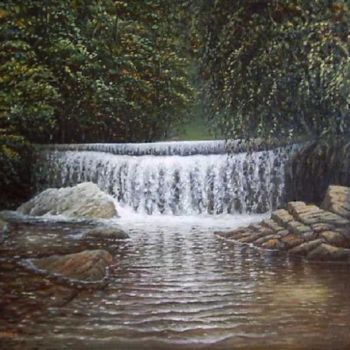 Painting titled "Waterfall" by Georgi Shishkov, Original Artwork, Oil