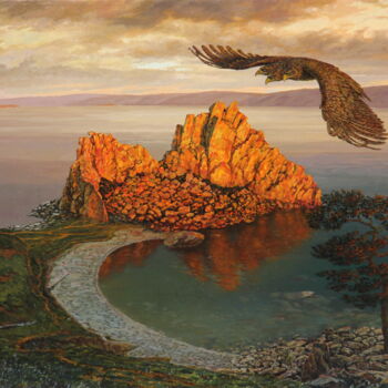 "Endemic bird of Bai…" başlıklı Tablo Георгий Инешин (Georgy Ineshin / GOTCHA) tarafından, Orijinal sanat, Petrol Ahşap Sedy…