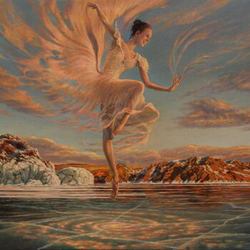 Painting titled "FEBRUARY ICE" by Georgii Ineshin (Georgy Ineshin Gotcha), Original Artwork, Oil