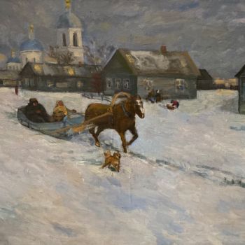 Painting titled "Village in winter" by Oleg Vasiliev, Original Artwork, Oil