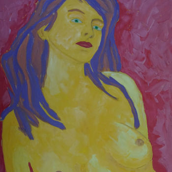 Painting titled "Nue jaune" by Sam Salahié, Original Artwork, Oil