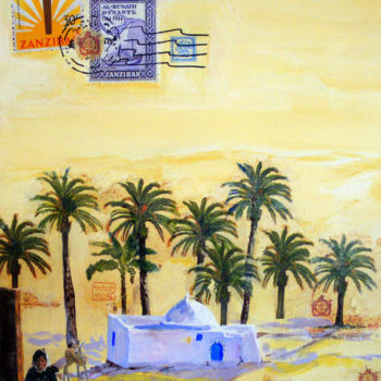 Schilderij getiteld ""Dans la palmeraie"" door Gérald Guillotte, Origineel Kunstwerk