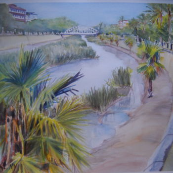 Malerei mit dem Titel "El rio Segura a Mur…" von Gérald Janowski, Original-Kunstwerk, Aquarell