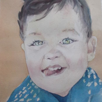 Painting titled "portrait d'enfant" by Gérald Janowski, Original Artwork, Watercolor