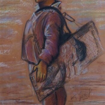 Картина под названием "PECHEUR A MAREE BAS…" - Gérald Sorel, Подлинное произведение искусства, Пастель Установлен на картон