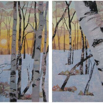 Textile Art titled "Birches in Winter" by Geraldine Clarkson, Original Artwork, Fabric