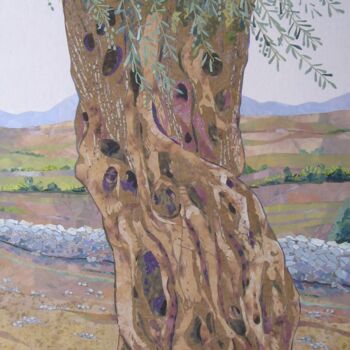 Textile Art titled "Greek Olive Tree" by Geraldine Clarkson, Original Artwork, Fabric