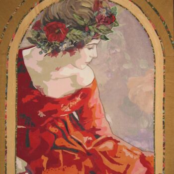 "Lady with Garland" başlıklı Tekstil Sanatı Geraldine Clarkson tarafından, Orijinal sanat, Kumaş