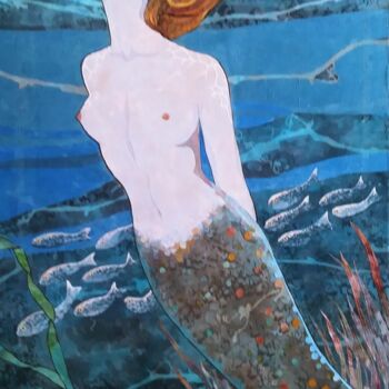 Текстильное искусство под названием "Mermaid" - Geraldine Clarkson, Подлинное произведение искусства, Ткань