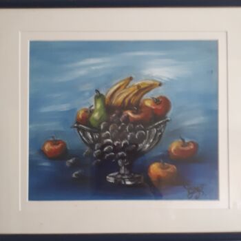 Malerei mit dem Titel "Bowl of fruit" von Geraldine Flahavan, Original-Kunstwerk, Öl Auf Glas montiert