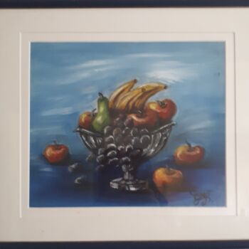 Painting titled "Bowl of fruit" by Geraldine Flahavan, Original Artwork, Oil Mounted on Glass